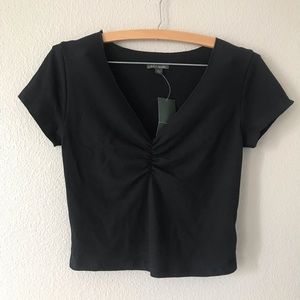 Wild Fable short sleeve v-neck cinch front thermal baby t-shirt, black, size M